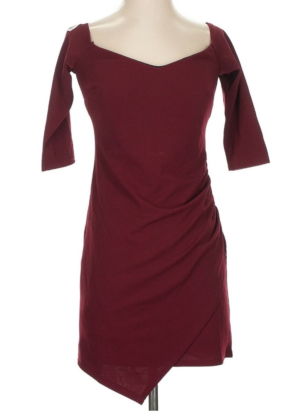 Crystal Doll Burgundy Off-Shoulder Asymmetrical Mini Dress